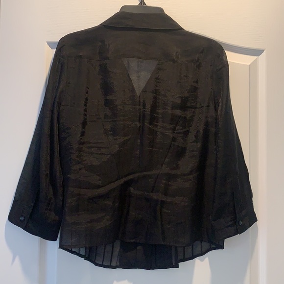 Black Organza Embroidered Flower Button Up Shirt - Picture 2 of 3